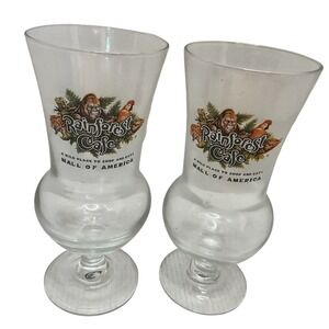Rainforest Cafe Vintage Hurricane Glasses Mall of America Set of 2 Souvenir 8in